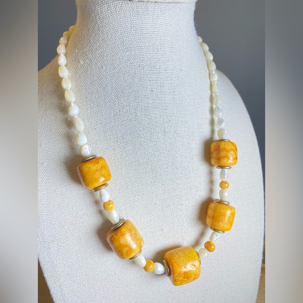 Vintage Coral and Mother of Pearl Beaded Necklace